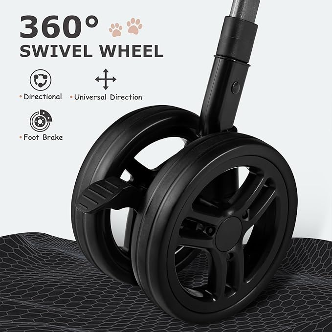 SWITTE Dog Stroller for Small Medium Dogs, Foldable Cat Pet Stroller with Reversible Handlebar, 4 Universal Wheels, Portable Puppy Dog Jogging Stroller with Waterproof Pad, Grey