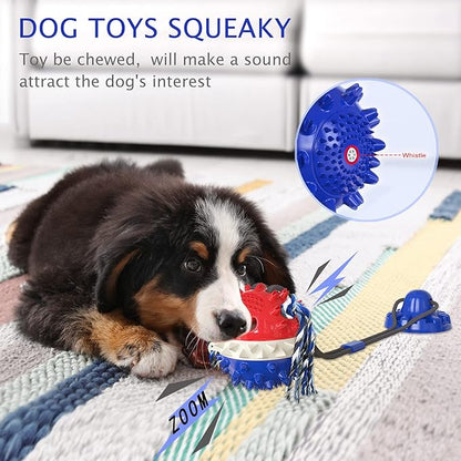 Dog Toys, Dog Chew Toys for Aggressive chewers,Dog Rope Toys with Suction Cup for Puppy Dogs,Dog Training Treats Teething Toys for Boredom Dog Puzzle Toy Treat Food Dispensing Ball Toys (Navy blue)
