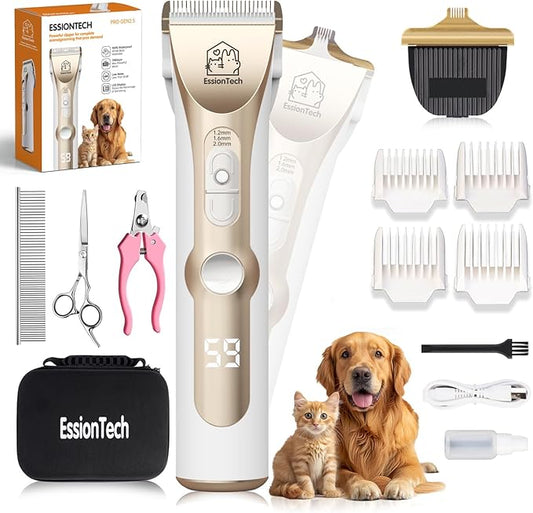 Dog Hair Clippers for Grooming Kit at Home Paw Trimmer Pet Grooming Clippers for Dog Professional Thick Hair Low Noise Cordless Pet Tools for Small & Large Dogs Cats (2in1)
