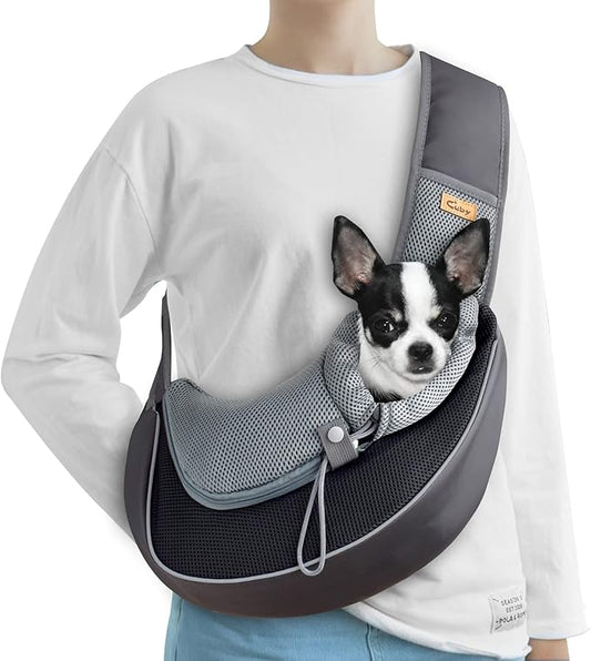 Cuby Pet Sling Carrier for Medium Dogs Cats,Drawstring Zipper & Special Security Hook Triple Designs for Pets' Securty,Breathable Mesh Travel Cat Carrier Bag with Adjustable Shoulder Strap (Black M)