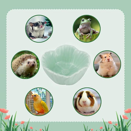 Small Ceramic Pet Hamster Bowl, Easy to Clean Anti Flipping Hamsters Food and Water Bowl, Small Animal Bowls for Dwarf Hamster, Parrots (Green, s)
