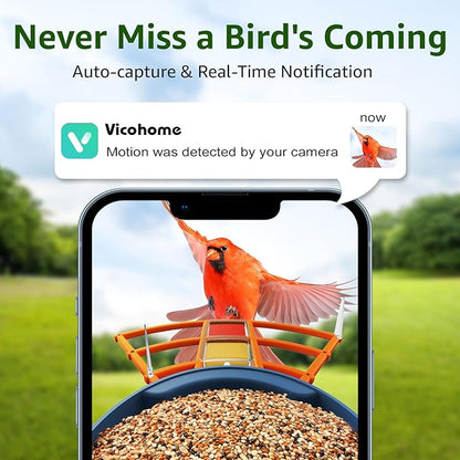 PeckCam® Smart Bird Feeder with Camera 2K HD Auto Detect & Notify, AI Identify 10000+ Birds Camera with Solar Panel 5 Perch Attachments Wireless Outdoor Birdwatching Gift for Birds Lover, Orange