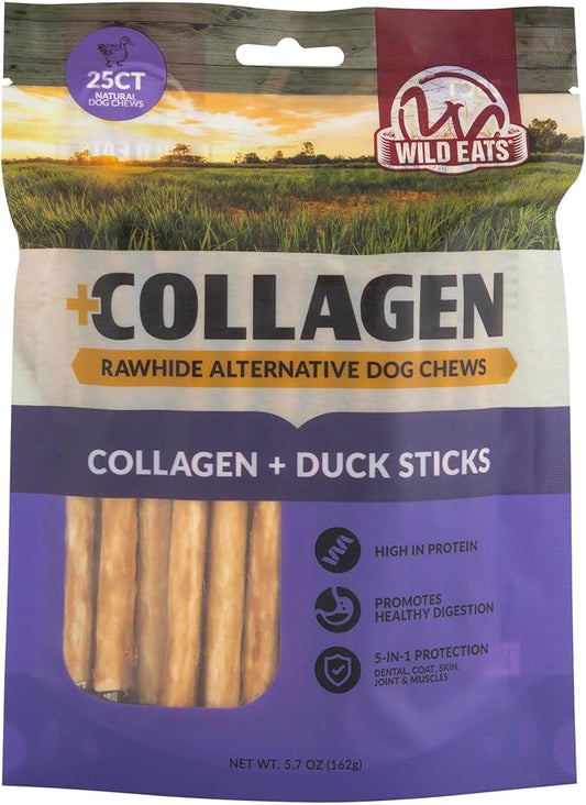 Real Duck Collagen Sticks for Dogs (25 Pack,5 Inch) Long Lasting Dog Chews No Hide Dog Treat Bully Stick Rawhide Free,Grain Free,High Protein