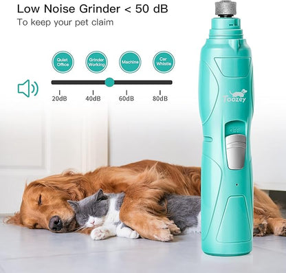 Toozey Dog Nail Grinder with LED Light, Professional 2-Speed Electric Pet Nail Trimmer with 2 Grinding Wheels, Rechargeable Quiet Dog Nail File Painless Paws Grooming for Small Medium Large Dog & Cat