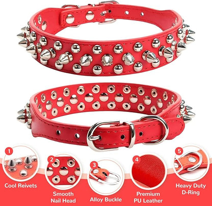 PETCARE Spiked Dog Collar Red Soft Pu Leather Funny Mushrooms Rivet Spike Studded Puppy Collar Adjustable Outdoor Pet Dog Collar for Small Medium Large Dogs Cats Chihuahua Pug Pit Bull Dog Collars