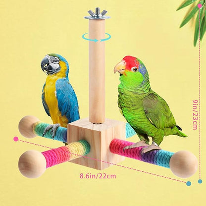 Kyouki Bird Perch Toy Parakeets Toy for Small & Medium Parrots - 360° Spinning Stand for Conures, Cockatiels, Lovebirds,Quakers | Colorful Sisal Rope Spinning Toy (Colorful, Medium Size)