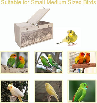 Tfwadmx Lovebird Nesting Box Transparent Bird Nest Box Wood Bird House for Cage Parakeet Breeding Boxes for Conures and Other Medium Sized Birds 11.8" x 5.7" x 5.9"