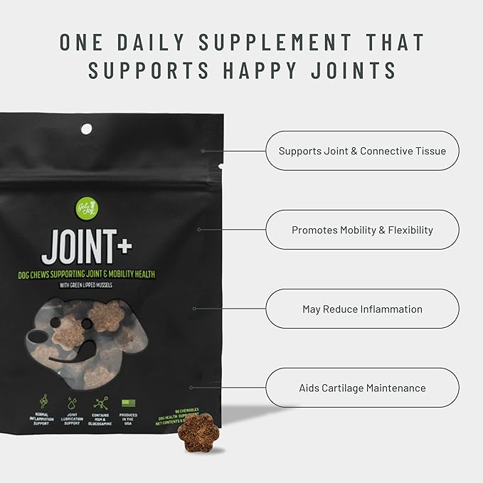 Get Joy Joint+ Hip & Joint Care Dog Supplement Chews, 90 Soft Chews, Chicken Flavor, Supports Joint & Mobility Health, with Green Lipped Mussels, PhD Animal Nutritionist Formulated, Produced in USA
