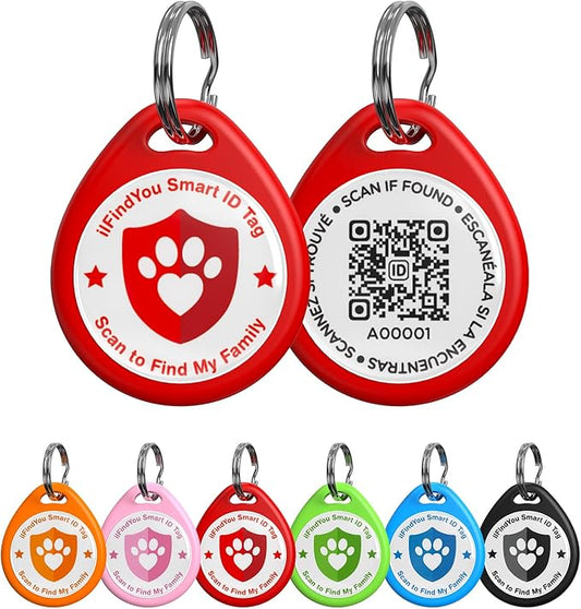 Dog Tags Personalized, QR Code Pet ID Tags for Dog Collar, Online Profile, Scan Location Alerts, Red