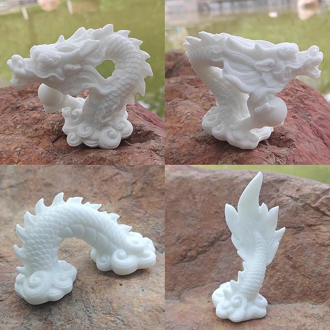 livelyfish Aquarium Dragon Statue Sandstone Ornaments Asian Fish Tank Decor for Freshwater Saltwater Tank Landscape Garden Decorations (White)
