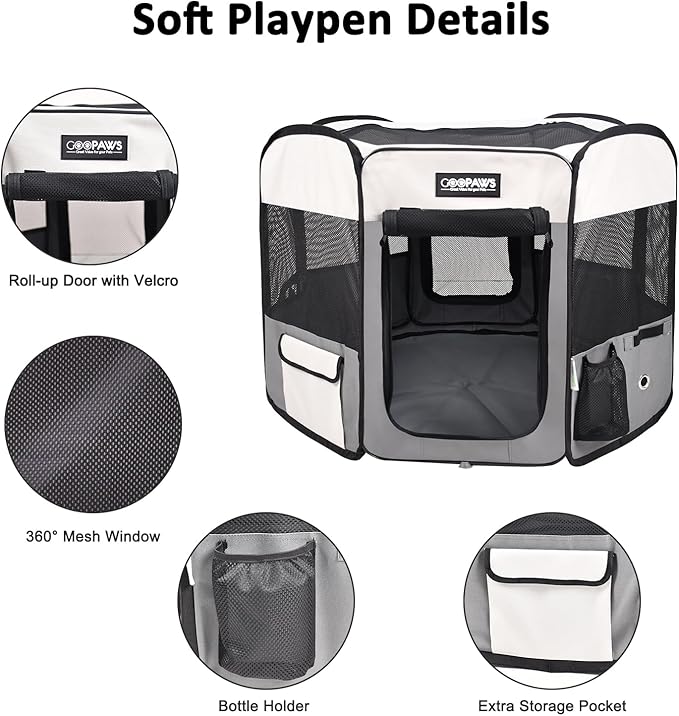 JESPET Pet Dog Playpens 36", 45" & 61" Portable Soft Dog Exercise Pen Kennel with Carry Bag for Puppy Cats Kittens Rabbits, Indoor/Outdoor Use