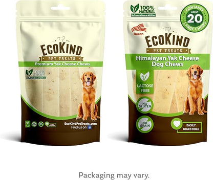 EcoKind Premium Gold Yak Cheese Himalayan Dog Chews, Dog Treats Large Breed, All Natural, High Protein Dog Chew, Bacon, Large - 20+ Chews (5 lbs)