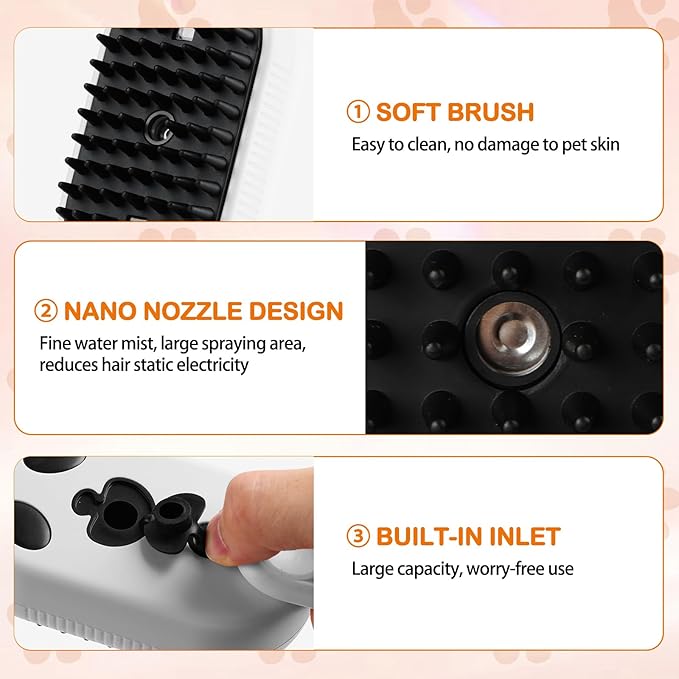 2025-NEW Cat Steam Brush for Shedding, 4 in 1 Brushs with Foldable Handle, Steam Brushs for Cats,Water Brush for Cat, Pet Spray Hair Removal Comb,magic wand for pet hair(white)