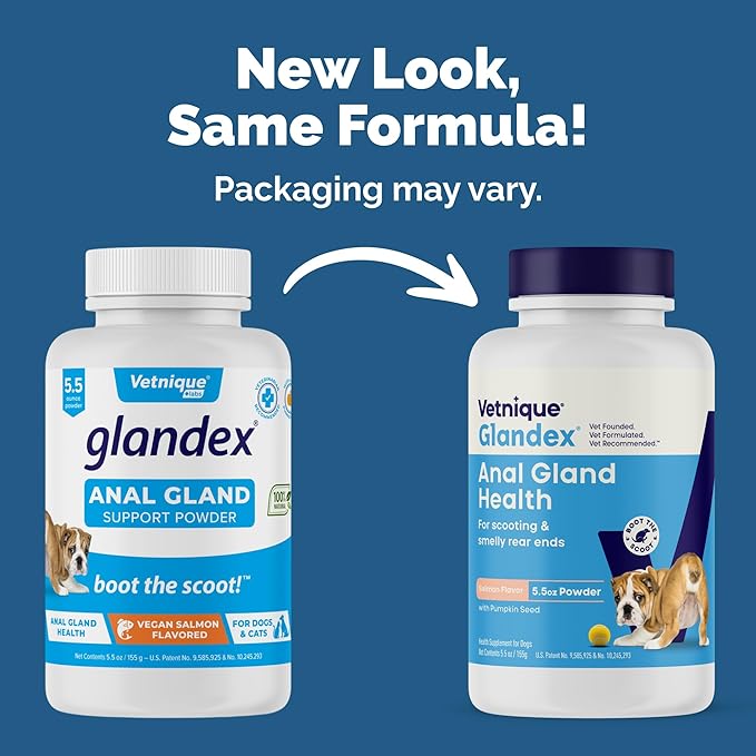 Vetnique Glandex Dog Fiber Supplement Powder for Anal Glands with Pumpkin, Digestive Enzymes & Probiotics - Vet Recommended (Regular or Advanced Strength) - Boot The Scoot (5.5 oz, Vegan Salmon)