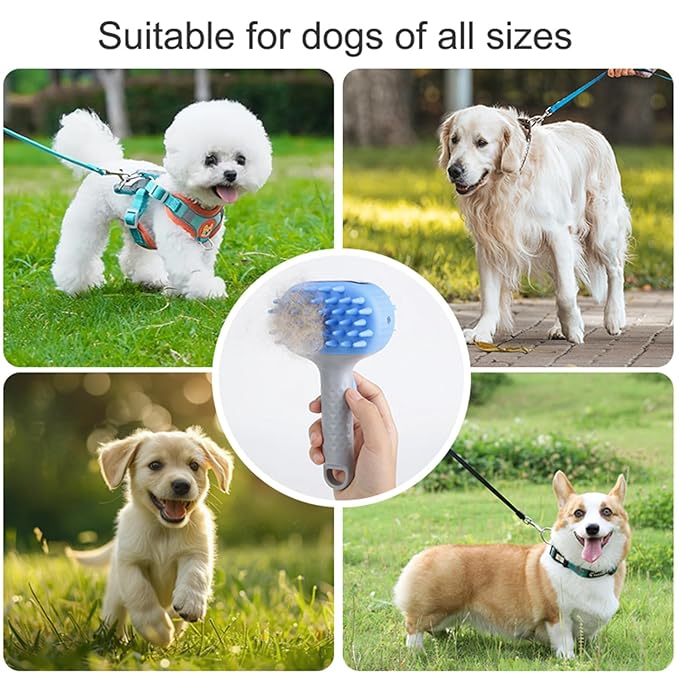 2 in1 Silicone Dog Cat Bath Brush, Pet Shampoo Brush Scrubber Massage Dispenser, Soft Silicone Grooming Shower Brush for Short Long Haired Dogs and Cats Washing (Blue)