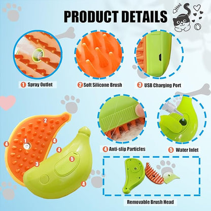 Cat Steam Brush with Water Steamy Pet Brush Spray Misty Cat Brush for Deshedding with Charging Cable Silicone ALD-001-G (Banana Green)