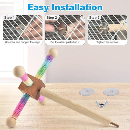 Bird Perch Toy, Interactive Spinning Parakeet Parrot Toys with Chew Toy, Parakeet Cage Accessories for Small and Medium Parrots, Enrichment Cockatiel Toys for Birds Cage