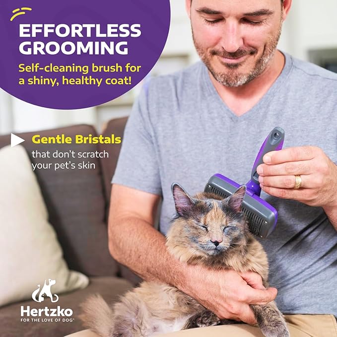 Hertzko Dog Brush - Self-Cleaning Slicker Brush for Dogs and Cats - Gently Removes Loose Hair, Tangles, and Dirt - Regular Size Grooming Brush for Sensitive Skin, Suitable for Long or Short Coats