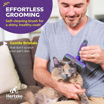 Hertzko Dog Brush - Self-Cleaning Slicker Brush for Dogs and Cats - Gently Removes Loose Hair, Tangles, and Dirt - Regular Size Grooming Brush for Sensitive Skin, Suitable for Long or Short Coats