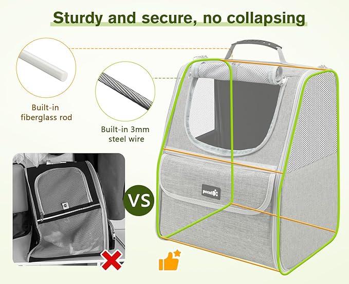 Pecute Cat Backpack Carrier, Small Dog Backpack Carrier, Pet Backpack Carrier for Cats Dogs Puppy Kitten, Cat Carrier Bag Carrying for Travel Hiking Bike Riding Walking Outdoor,Light Gray