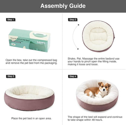 Love's cabin Donut Pet Bed, 25in, Burlwood, for Small Dogs & Cats, Soft Durable Fabric, Anti-Slip, Water-Resistant, Washable