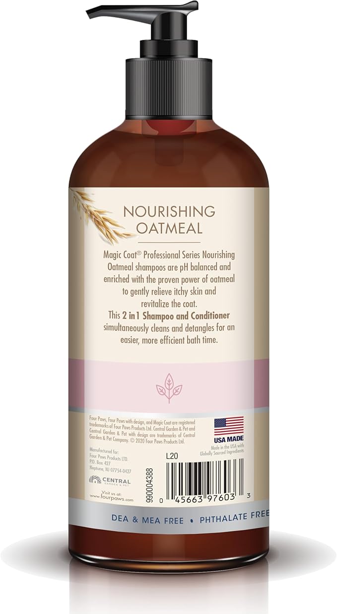 Four Paws Magic Coat Professional Series Nourishing Oatmeal 2 in 1 Dog Shampoo and Conditioner, 16 oz.