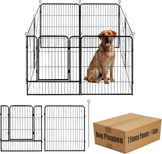 Dog Playpen,40 in(H) Pet Fence Outdoor for Rv Camping,Garden Fence Animal Barrie for Yard,Total 8 Panels with Gate 18.6Ft(L) Black Metal Temporary Fencing