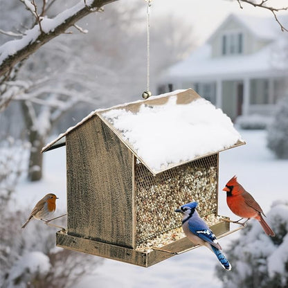 Bird Feeder for Outdoor, Heavy Duty Metal Wild Birdfeeder for Garden Yard Outside Hanging, House Shape Large Capacity