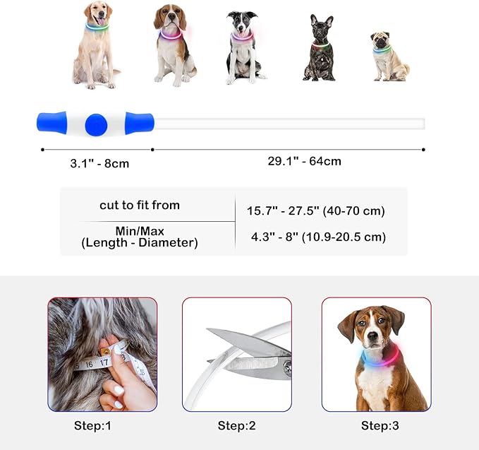 Light Up Dog Collars, Multi-Color USB Rechargeable Dlitk LED Dog Collar 1 Count, TPU Cuttable Size Glow Collar for Dogs, Dog Collar Light, Please Do Not Use Fast Charging (Blue+Pink)
