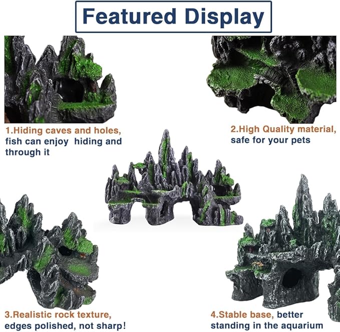 Large Fish Tank Decorations Fish Tank Decor Aquarium Rock Mountain View Aquarium Ornament Tree House Cave Fishtank Rocks for Large Fishtank Glofish Tank Decorations - 13 Inches Long