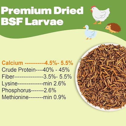 10LB Dried Black Soldier Fly Larvae, 86X Calcium Than Dried Mealworms, High Protein Non-GMO Organic Chicken Feed