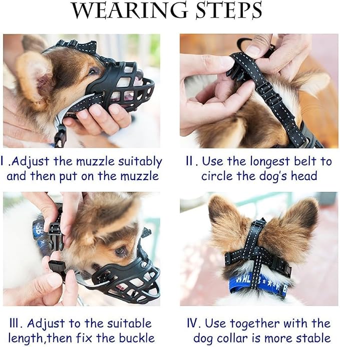 Dog Muzzle, Adjustable Pet Mask with Reflective, Breathable Pet Mask for Large Dogs, Medium Dogs, Small Dogs, Prevents Chewing and Biting, Durable Dog Muzzle That Allows Panting, Drinking and Eating