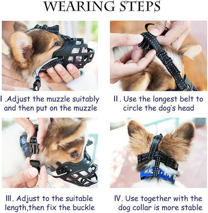 Dog Muzzle, Adjustable Pet Mask with Reflective, Breathable Pet Mask for Large Dogs, Medium Dogs, Small Dogs, Prevents Chewing and Biting, Durable Dog Muzzle That Allows Panting, Drinking and Eating