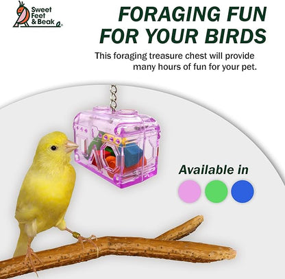 Sweet Feet and Beak Large or Small Treasure Chest - Perfect Bird Cage Toy Colorful, Safe, Easy to Install - Washable, Refillable, Non-Toxic, Foraging Box - Cage Accessories