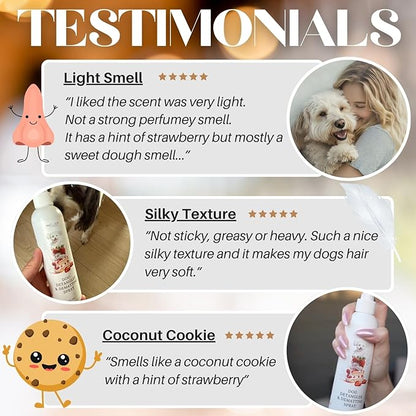 Dog Detangler Spray with Shortcake Fragrance - Natural Pet Nose Friendly Ingredients Used for Sensitive Skin - Dog Leave in Conditioner for Poodles - Made in USA - Pet Perfume Spray Long Lasting 8 oz