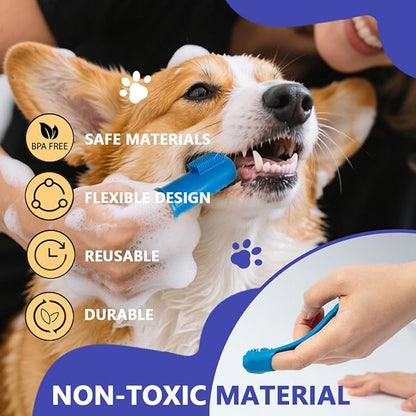 7-in-1 Pet Grooming Kit Dog Washing Gloves and Bath Brush Cat Shampoo Brush & Dog Toothbrush with Silicone Massage Bristles & Bubbler (Blue)