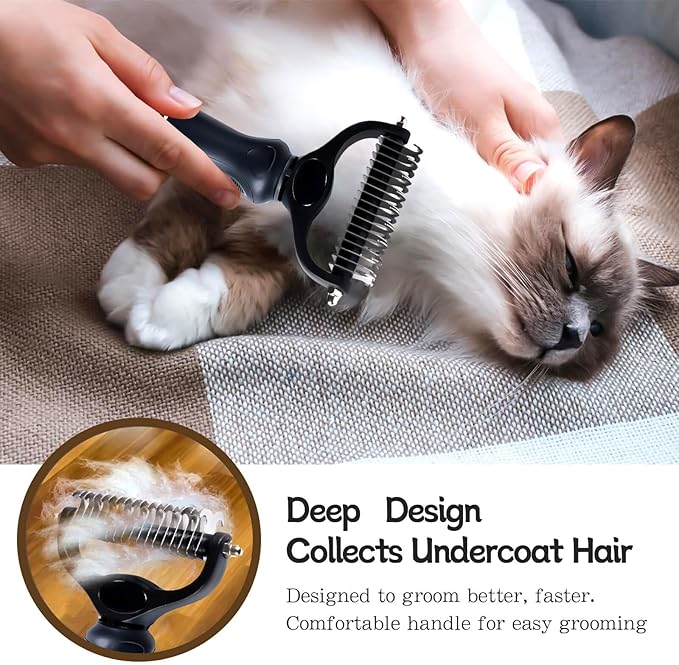 Professional Hair Dog Removal Tool Pet Grooming Brush Metal Comb, Cat Dog Removal Tool, Long Pet Brush Dog Brush metal cat comb long deshedding brush (Black)