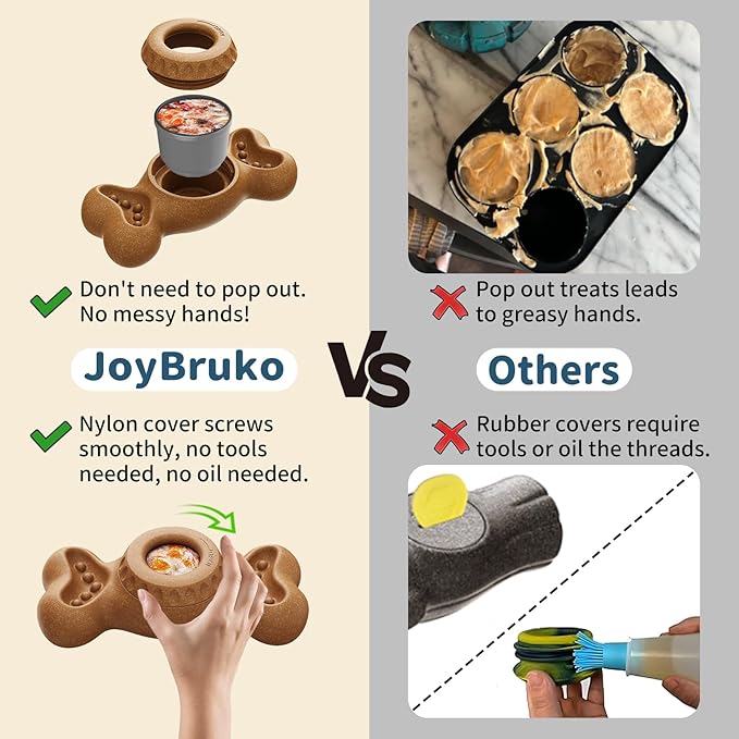 Enrichment Dog Treat Toys - Frozen Dog Treat Dispensing Chew Toy for Aggressive Chewers to Keep Them Busy, Ice Cream Holder Freeze Bone with Mold Cups, Fillable Cognitive Licking Toy, Brown