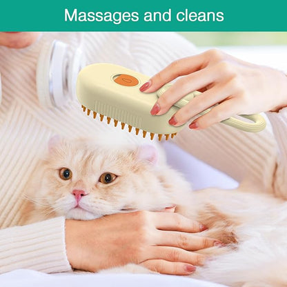 ORIA Cat Steam Brush, 3 in 1 Pet Spray Comb, Self Cleaning Steam Dog Cat Brush, Rechargeable Silicone Grooming Tool with Concealed Handle for Shedding, Hair Removal, Pet Massage