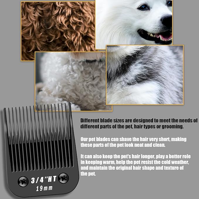 3 Pack 3/4HT Detachable Dog Grooming Steel Blades,Compatible with Andis,Oster A5,Wahl KM-10 Series,Cut Length 3/4" 19MM ï¼_lackï¼