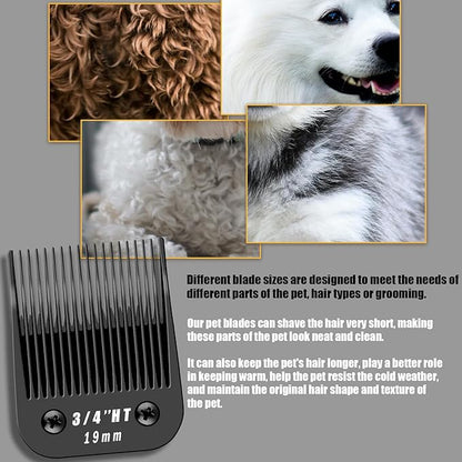 3 Pack 3/4HT Detachable Dog Grooming Steel Blades,Compatible with Andis,Oster A5,Wahl KM-10 Series,Cut Length 3/4" 19MM ï¼_lackï¼