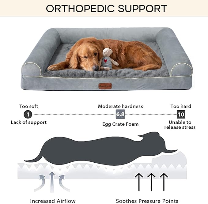 Dog Beds Large Sized Dog, Orthopedic Dog Bed, Waterproof Dog Bed, Washable Dog Bed, 39" x 23" x 7" Light Gray