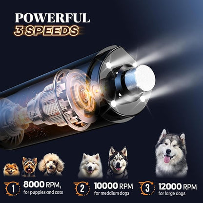 YABIFE 4-Lights Dog Nail Grinder, Easy Quick Locate Dog Nail Trimmers, for Puppy Paw Toenails or Pets from Small, Medium to Large, with Travel Lock, Whisper Quiet, Heavy Duty 3 Speeds