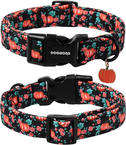 DOGWONG Fall Dog Collar, Pumpkin Floral Dog Collar Adjustable Soft Halloween Girl Pet Dog Collars Cute Puppy Necklace for Small Medium Large Dogs