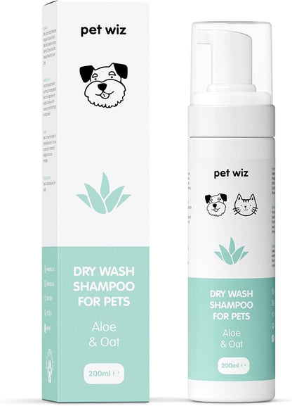 Dry Wash Shampoo for Pets  Soothing & Deodorizing, Natural Ingredients, Quick Drying & No Rinsing Required (Aloe & Oat)