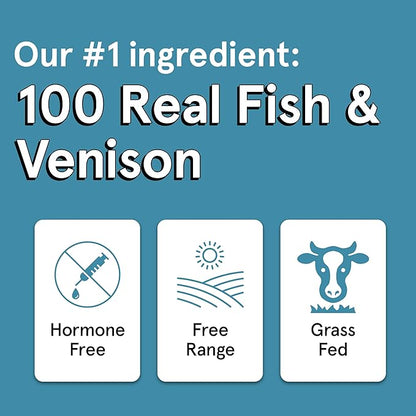 Real Meat Dog Treats - 12oz Bag of Bite-Sized Air-Dried Fish & Venison Jerky for Dogs - Grain-Free Jerky Dog Treats Made up of 95% All-Natural, Human-Grade, Free-Range Venison & Ocean-Caught Fish