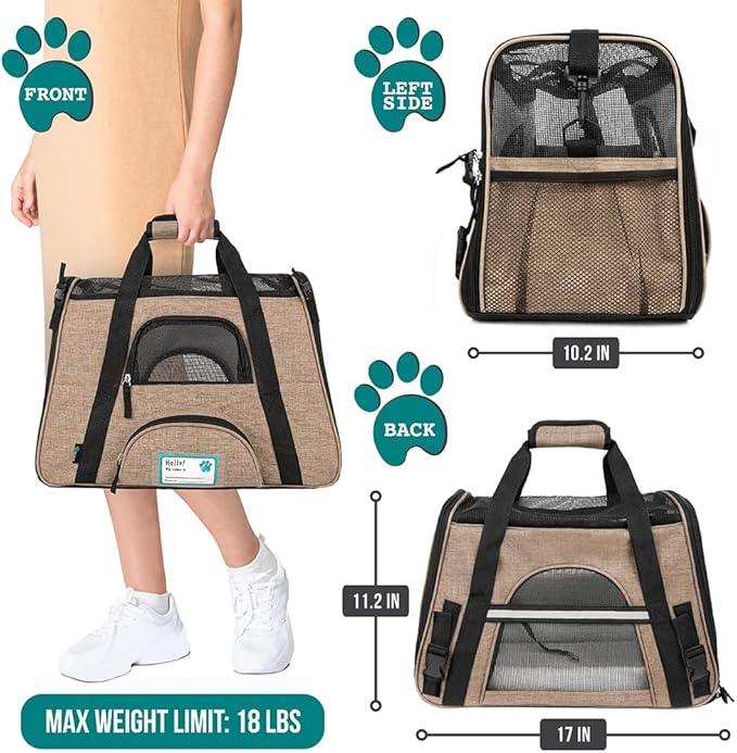 PetAmi Airline Approved Pet Carrier for Cat, Soft Sided Dog Carrier for Small Dog, Cat Travel Supply Accessories Indoor Cat, Ventilated Pet Carrying Bag Medium Large Kitten Puppy, Small Heather Taupe