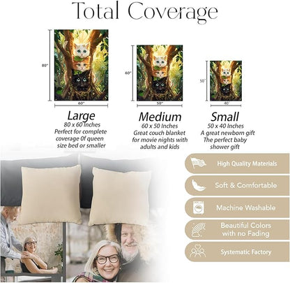 Cute Kitten Trio Blanket, Soft Warm Cozy Adorable Cats Throw Blanket Gifts for Adults Kids Women, Lightweight Fuzzy Comfy Flannel Blankets for Couch, Travel, Bed, House Decor 80×60 Inch