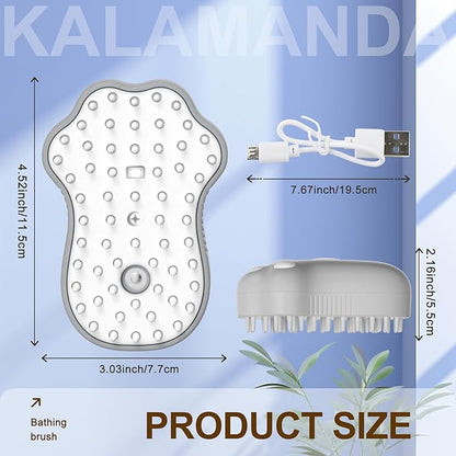 Cat Steam Brush for Shedding, 4 in 1 Steamy Cat Brush with Cleanser, Dog Massage Grooming Brush with Release Button, Pet Hair Cleaning Misting Comb for Kitten(Grey Paw)