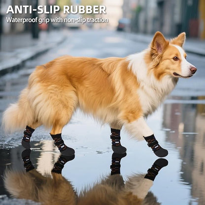 PUPTECK Dog Shoes for Hot Pavement Small Medium Large Size Dogs, Booties and Paw Protectors for Hardwood Floors, Grippy Socks to Prevent Licking Rubber Rain Hiking Boots for Senior Anti Slip